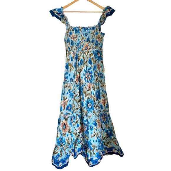 House of Harlow 1960 Zoey 100% Cotton Blue Tiered Maxi Dress - Size Large - Picture 1 of 11